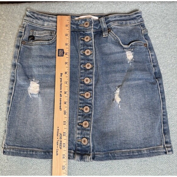 KanCan Cute Distressed Button Front‎ Blue Stretchy Denim Skirt Women's Size 25 - Picture 10 of 13